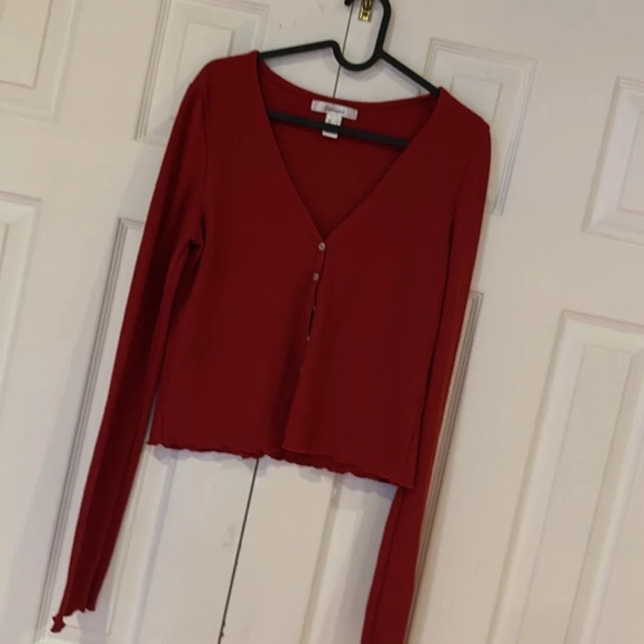 Revamped bodycon ribbed  sweater long sleeve Vneck top Sz l - Picture 9 of 10